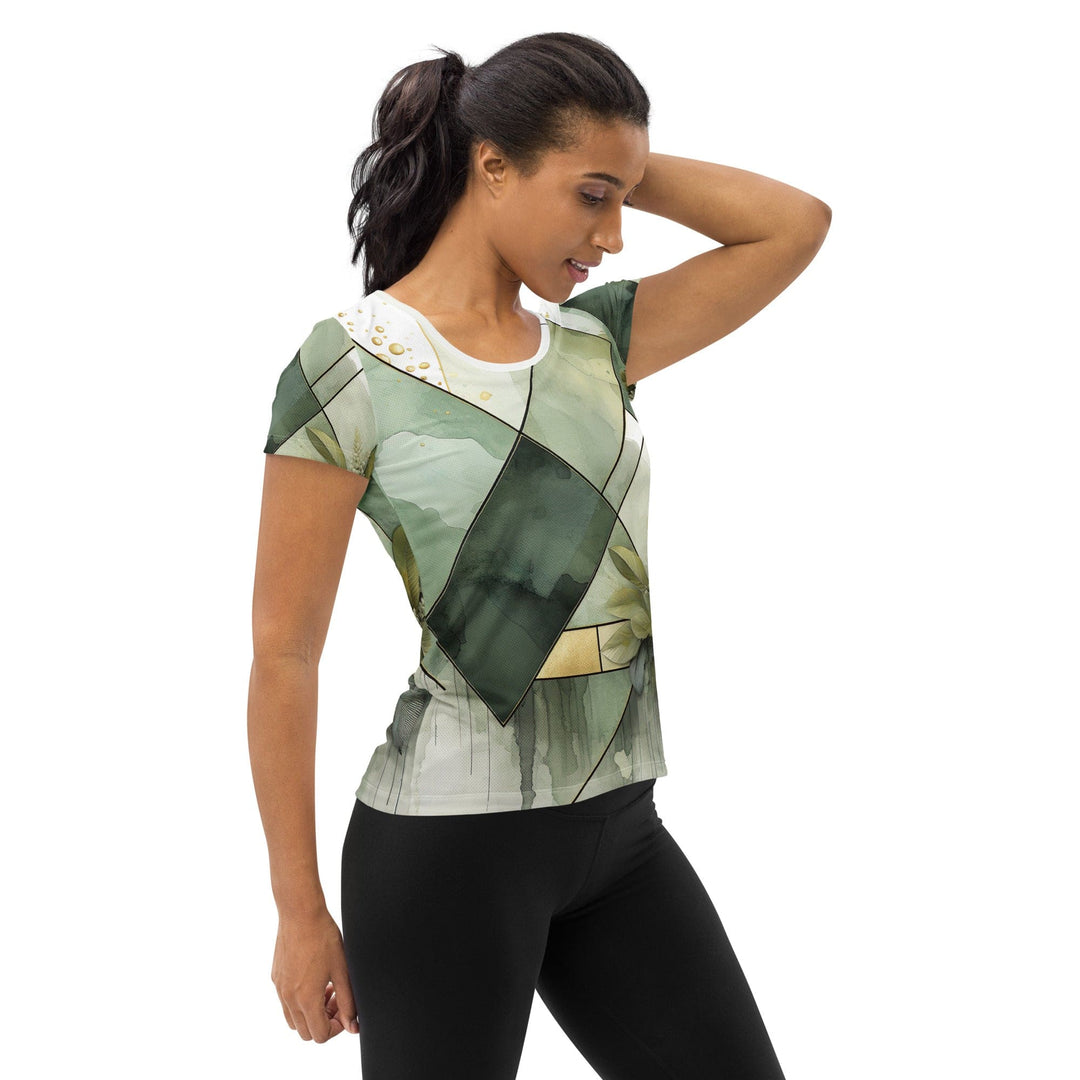 Womens Stretch Fit Athletic Sports T-shirt - Olive Green Mint Leaf