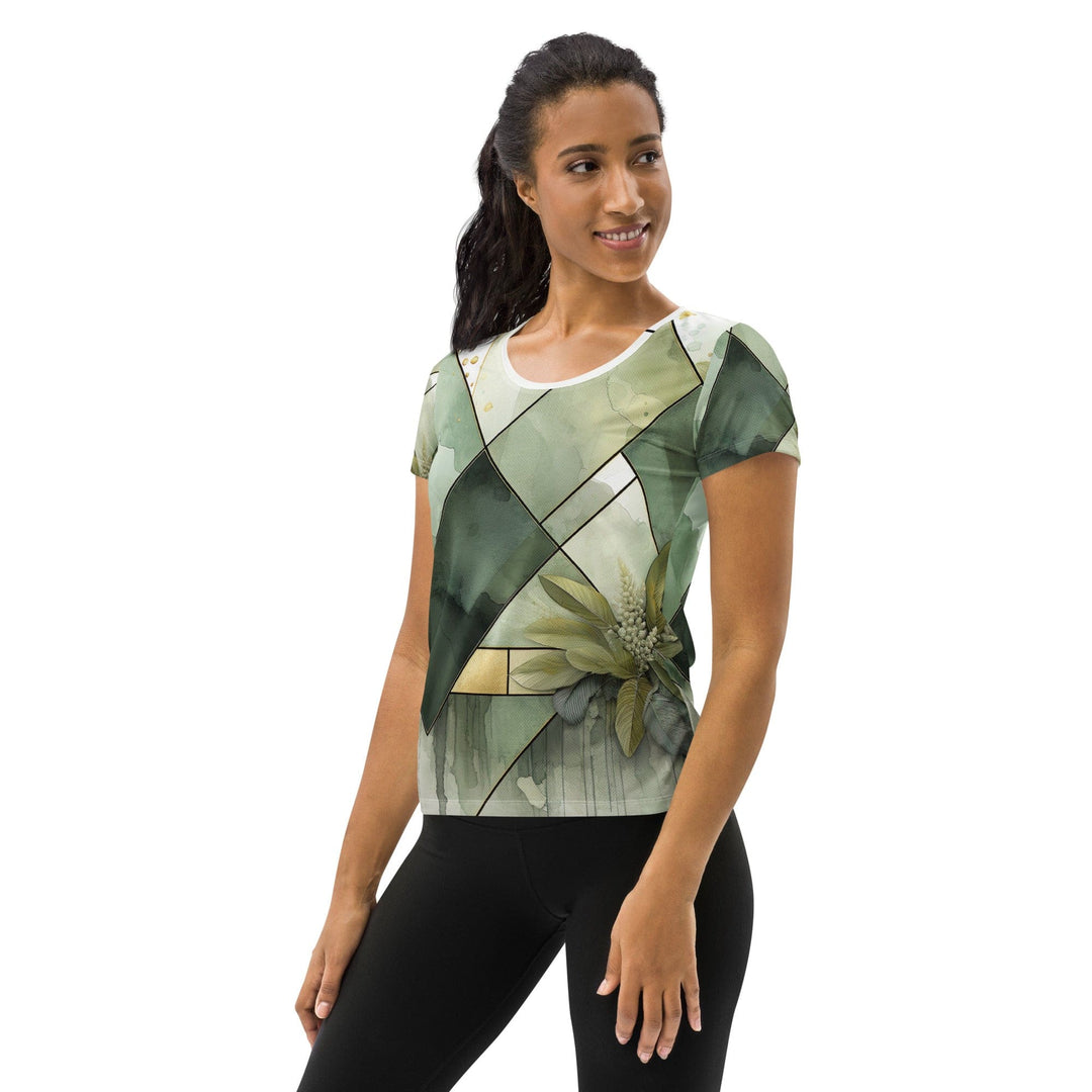 Womens Stretch Fit Athletic Sports T-shirt - Olive Green Mint Leaf
