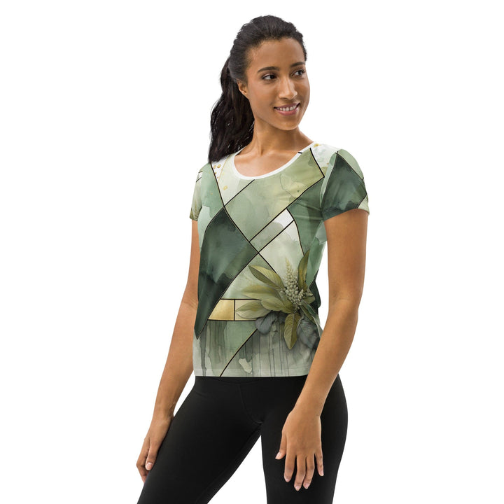 Womens Stretch Fit Athletic Sports T-shirt - Olive Green Mint Leaf