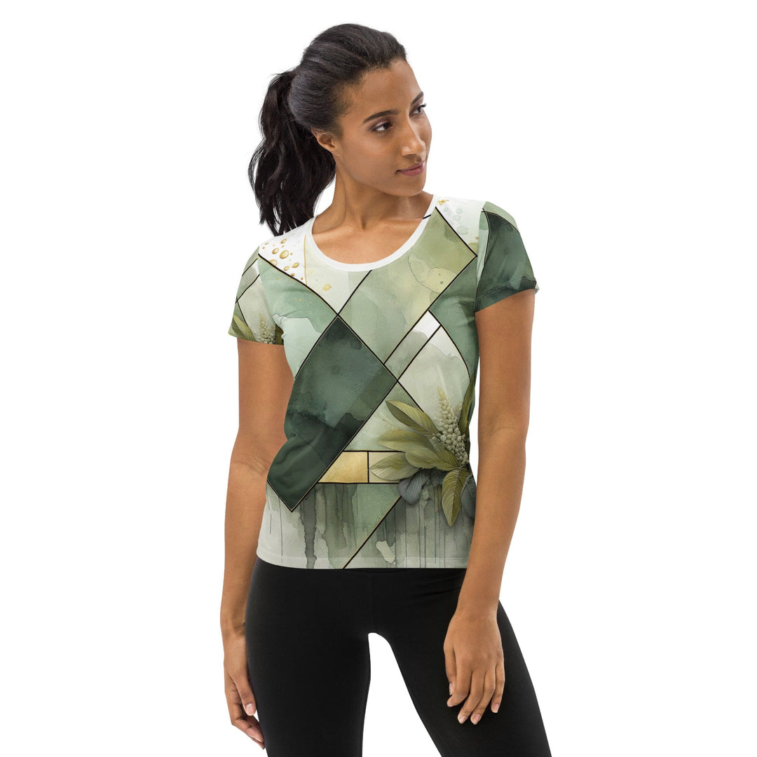 Womens Stretch Fit Athletic Sports T-shirt - Olive Green Mint Leaf