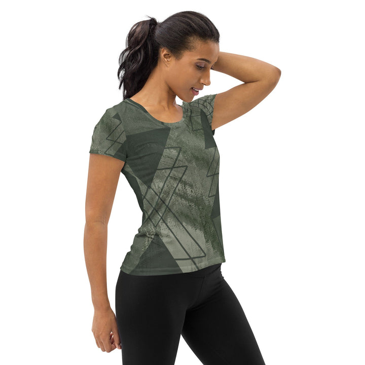 Womens Stretch Fit Athletic Sports T-shirt - Olive Green Triangular