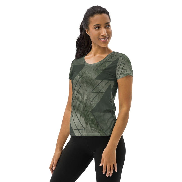 Womens Stretch Fit Athletic Sports T-shirt - Olive Green Triangular