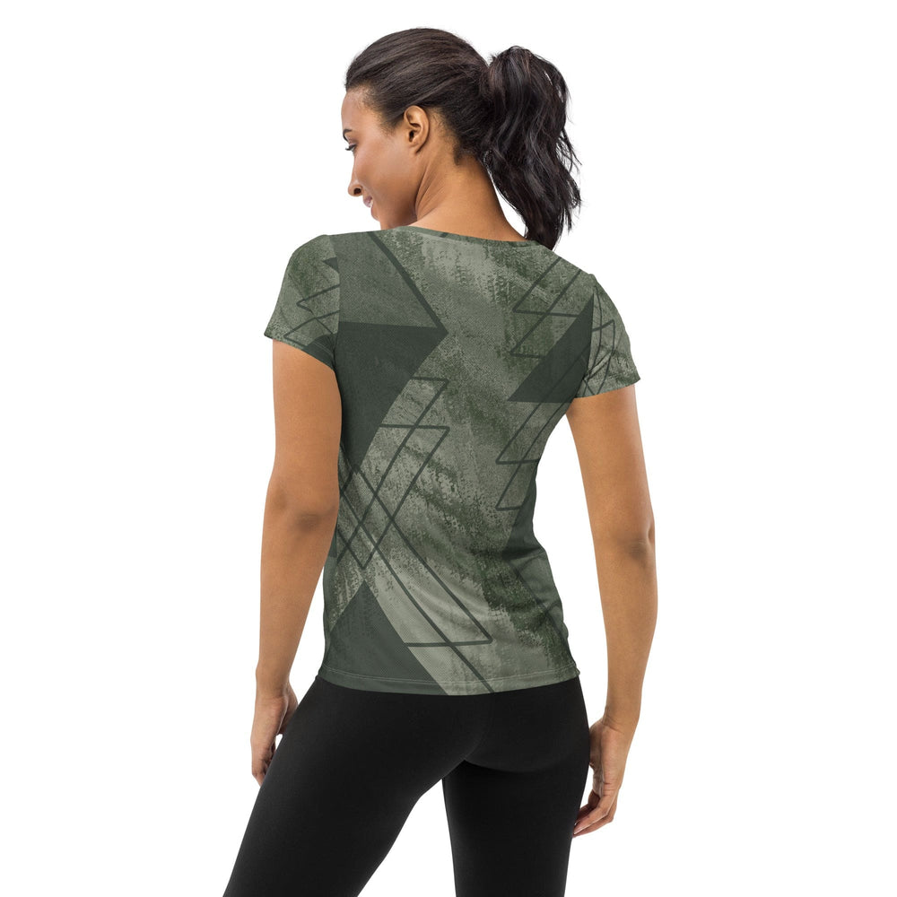 Womens Stretch Fit Athletic Sports T-shirt - Olive Green Triangular