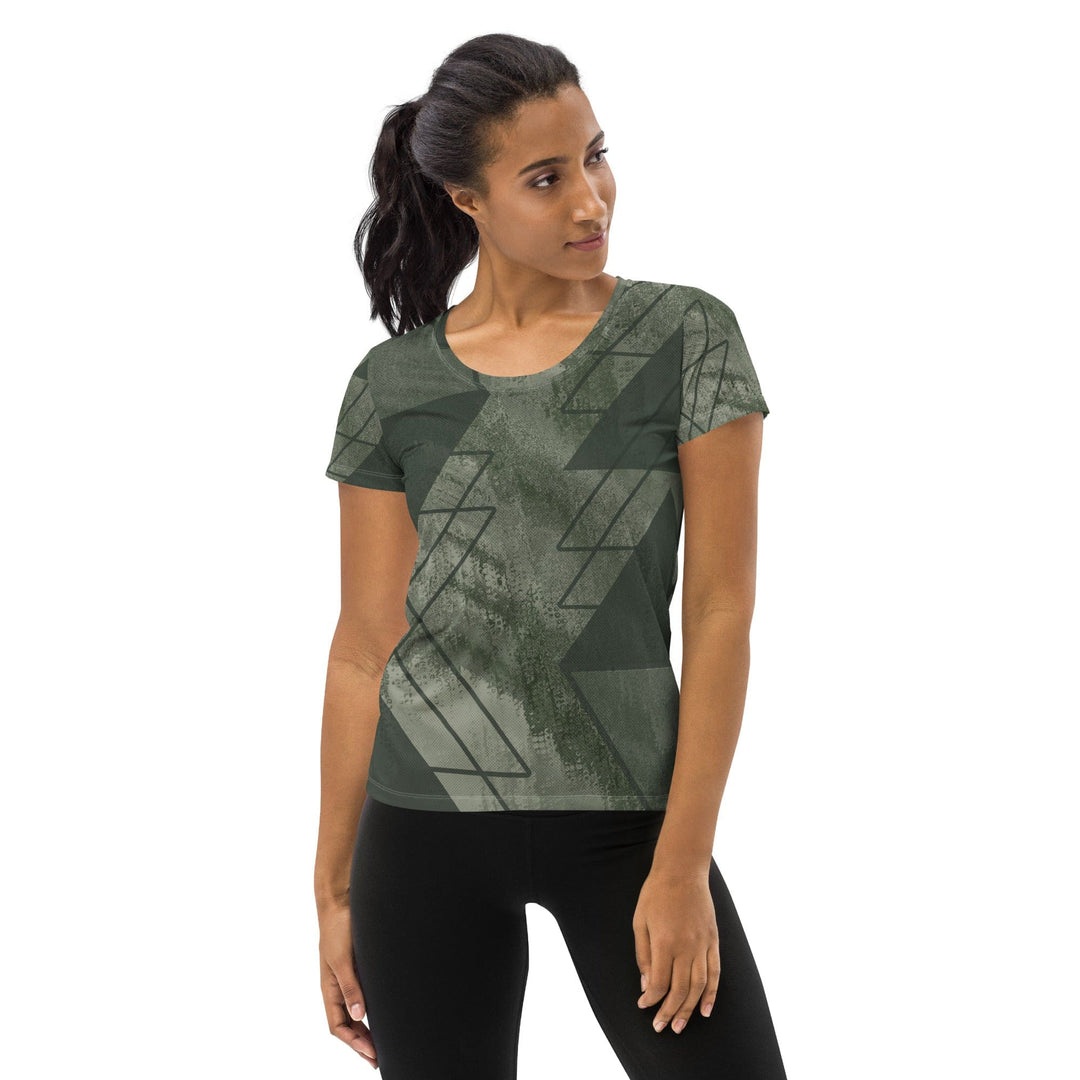 Womens Stretch Fit Athletic Sports T-shirt - Olive Green Triangular