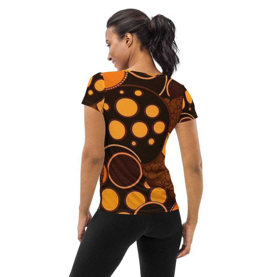 Womens Stretch Fit Athletic Sports T-shirt - Orange Brown Spotted Print