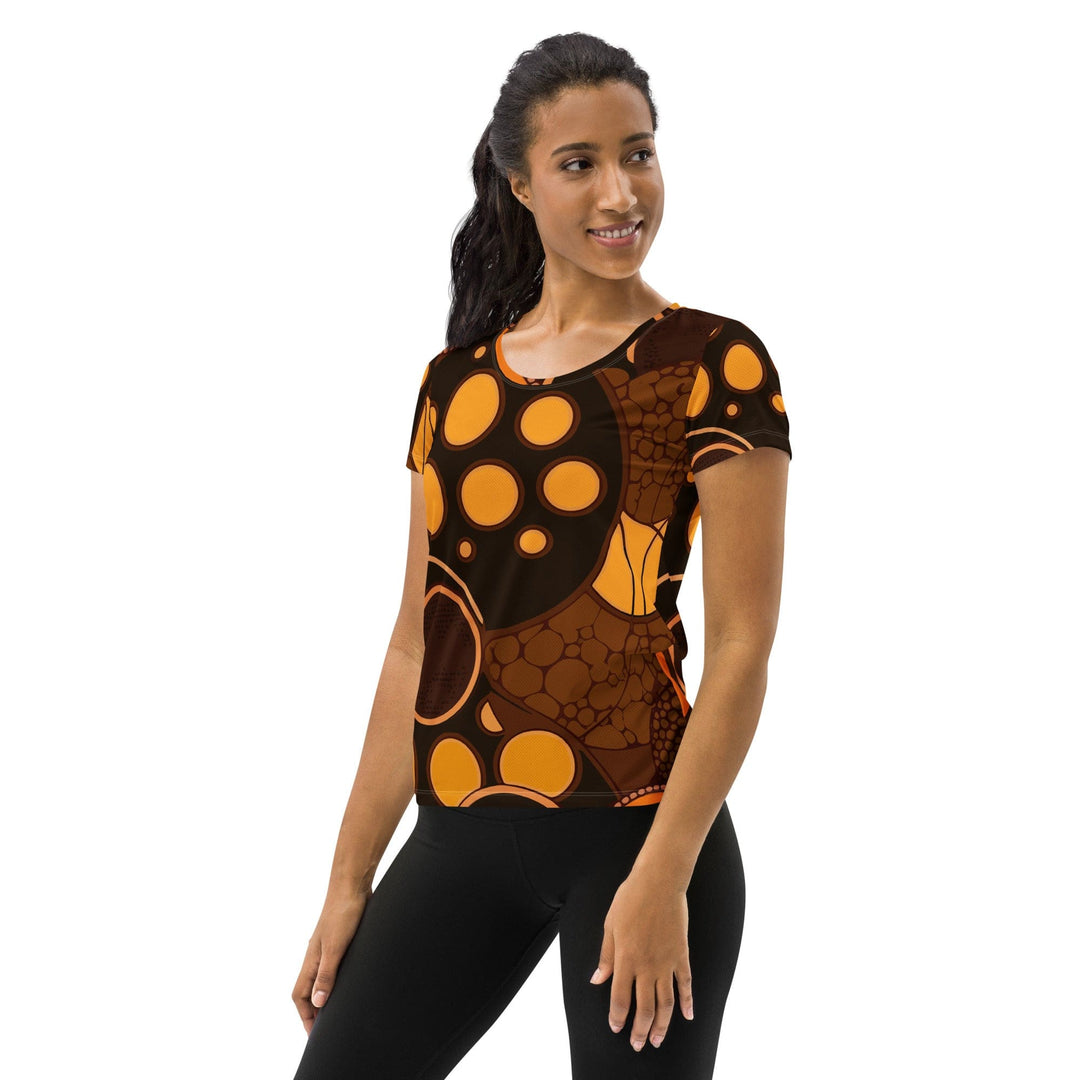Womens Stretch Fit Athletic Sports T-shirt - Orange Brown Spotted Print