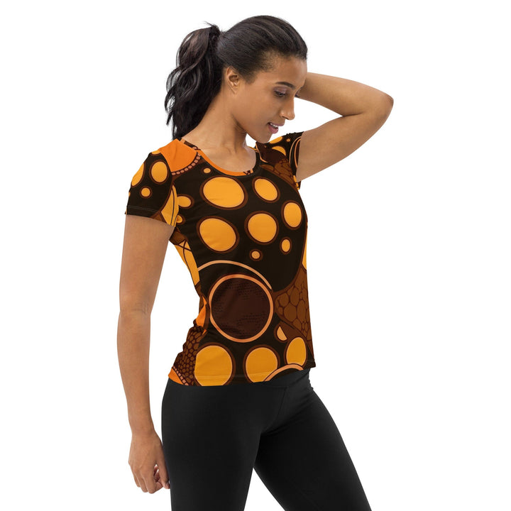 Womens Stretch Fit Athletic Sports T-shirt - Orange Brown Spotted Print