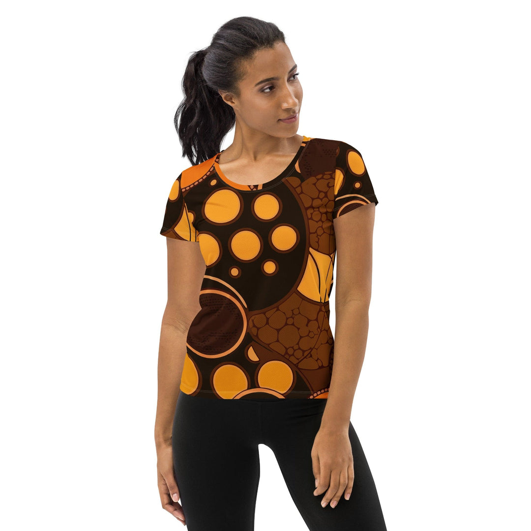 Womens Stretch Fit Athletic Sports T-shirt - Orange Brown Spotted Print