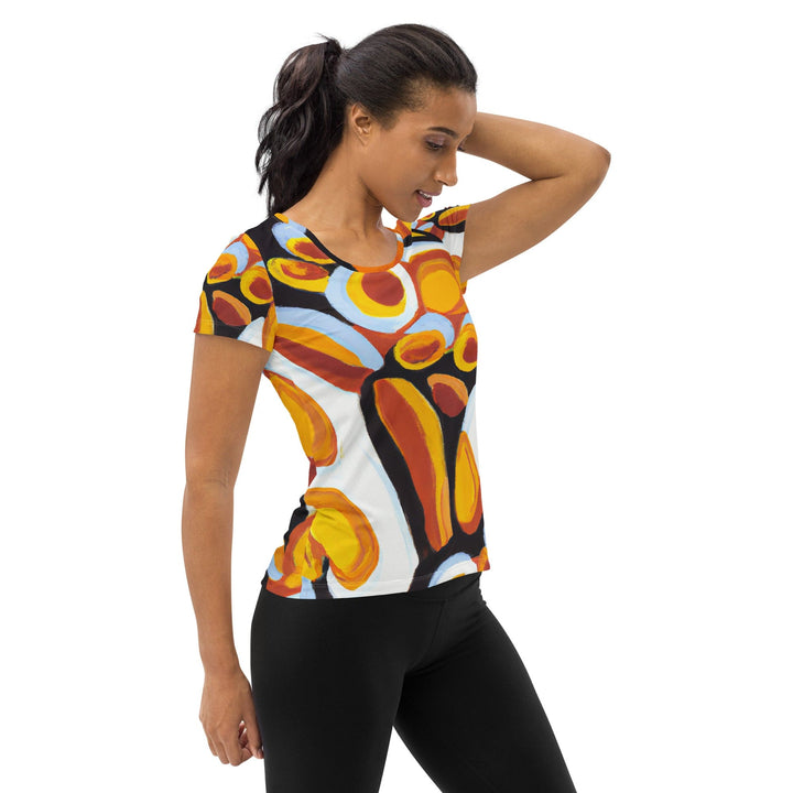 Womens Stretch Fit Athletic Sports T-shirt - Orange Black White