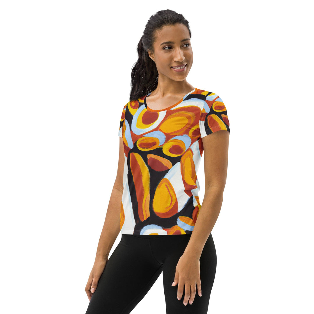 Womens Stretch Fit Athletic Sports T-shirt - Orange Black White