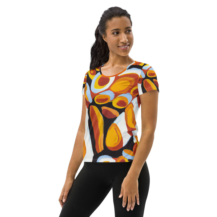 Womens Stretch Fit Athletic Sports T-shirt - Orange Black White