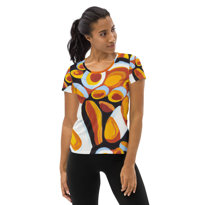 Womens Stretch Fit Athletic Sports T-shirt - Orange Black White