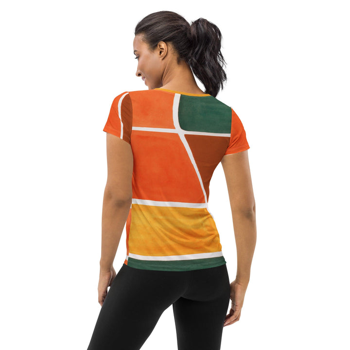 Womens Stretch Fit Athletic Sports T-shirt - Orange Green Boho Pattern