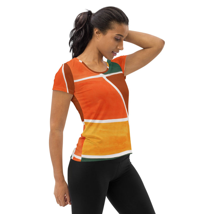 Womens Stretch Fit Athletic Sports T-shirt - Orange Green Boho Pattern