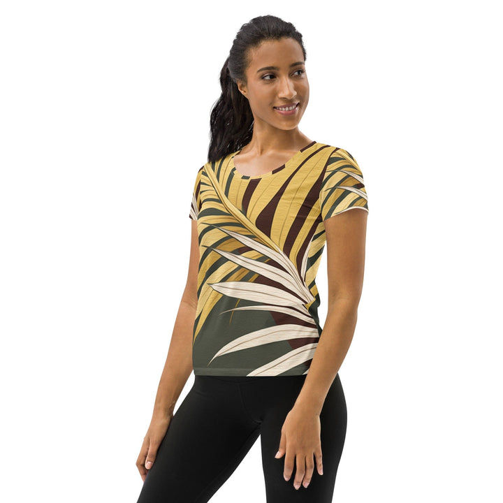 Womens Stretch Fit Athletic Sports T-shirt - Palm Tree Leaves Pattern