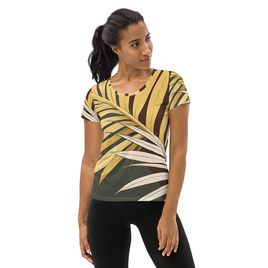 Womens Stretch Fit Athletic Sports T-shirt - Palm Tree Leaves Pattern