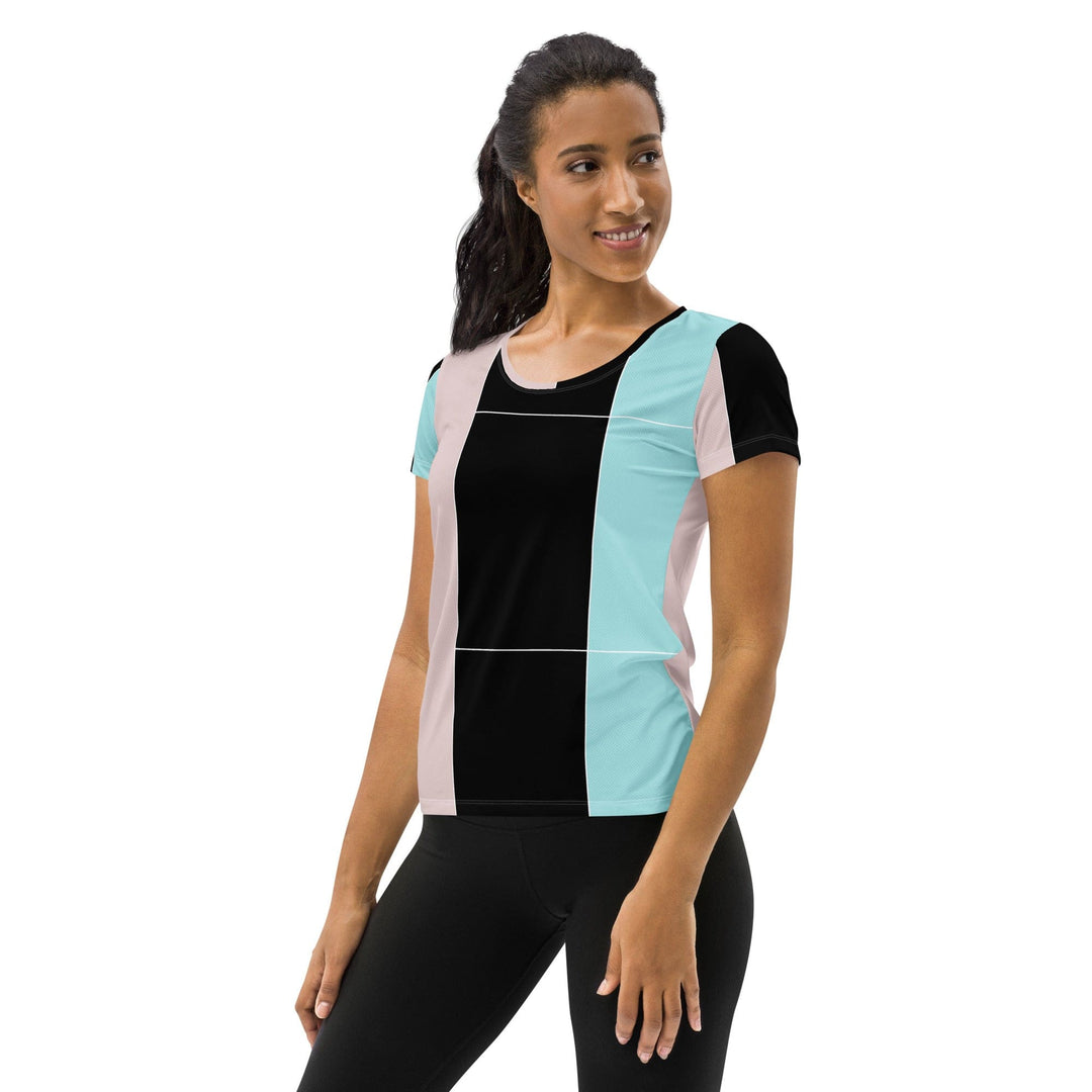 Womens Stretch Fit Athletic Sports T-shirt - Pastel Pink Black Blue