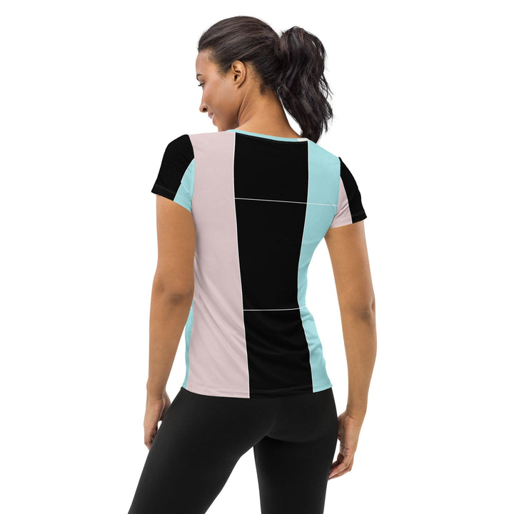 Womens Stretch Fit Athletic Sports T-shirt - Pastel Pink Black Blue
