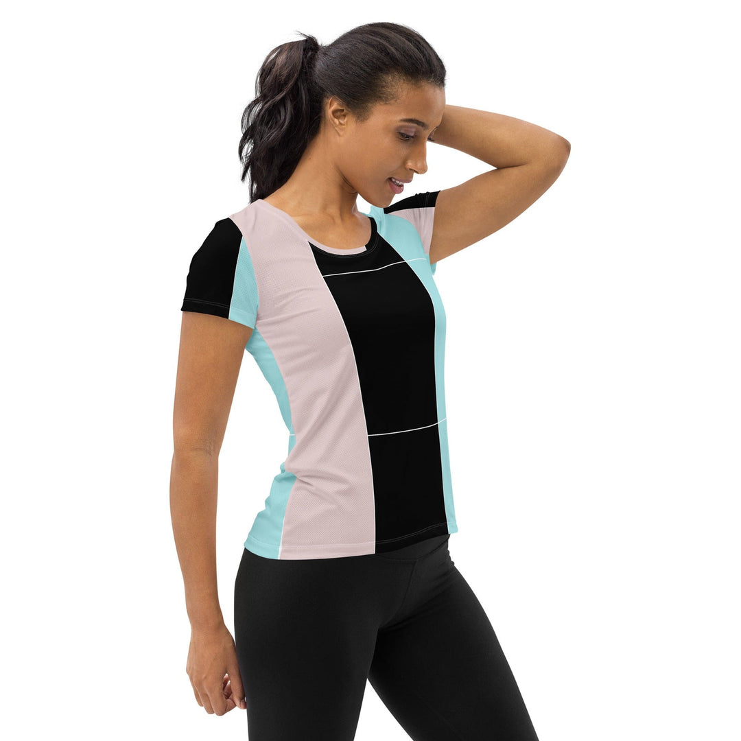 Womens Stretch Fit Athletic Sports T-shirt - Pastel Pink Black Blue