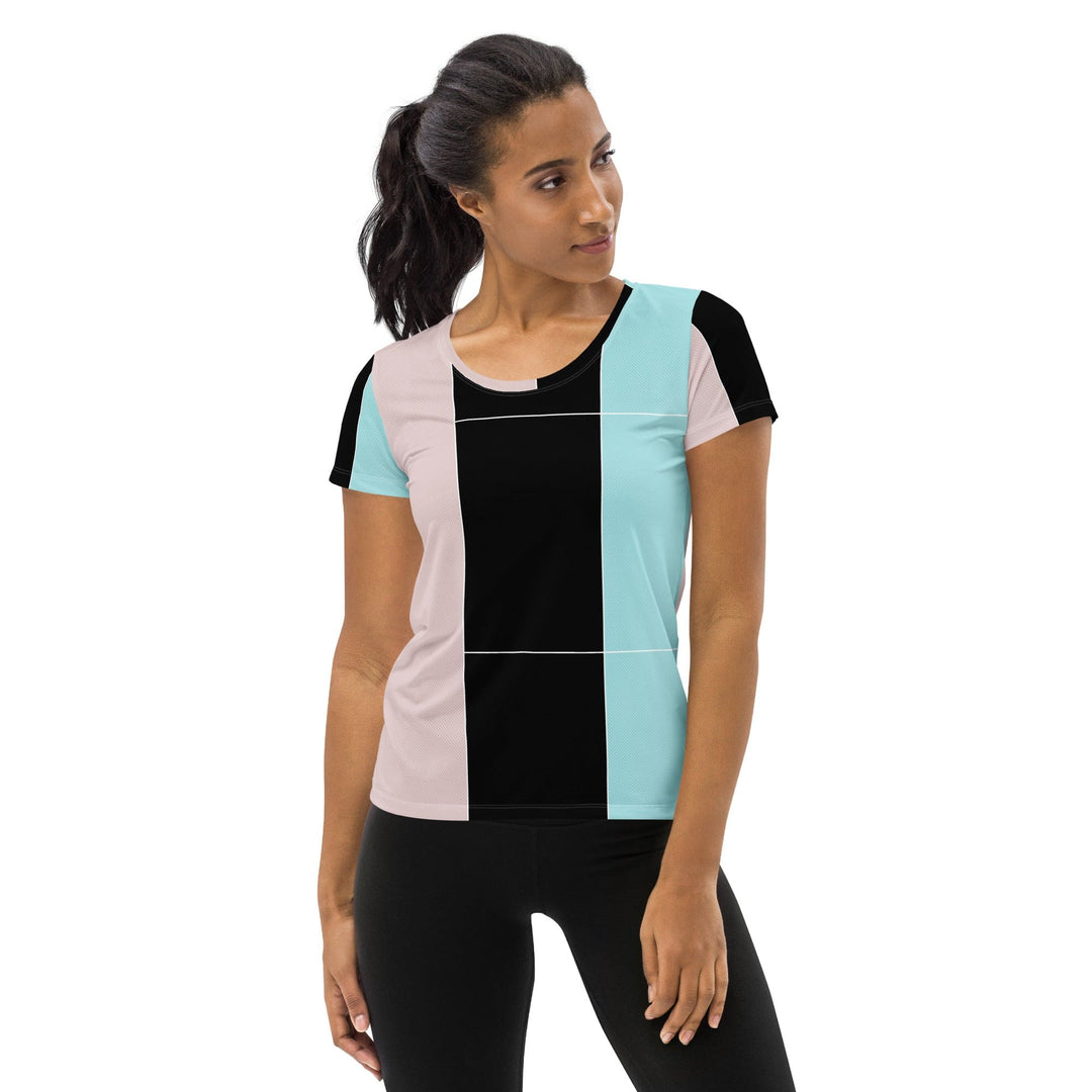 Womens Stretch Fit Athletic Sports T-shirt - Pastel Pink Black Blue
