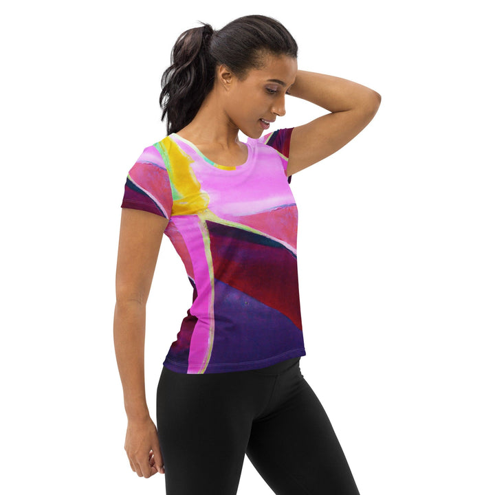 Womens Stretch Fit Athletic Sports T-shirt - Pink and Purple Pattern