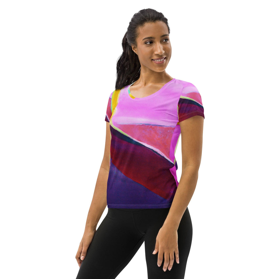 Womens Stretch Fit Athletic Sports T-shirt - Pink and Purple Pattern