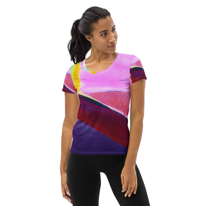 Womens Stretch Fit Athletic Sports T-shirt - Pink and Purple Pattern