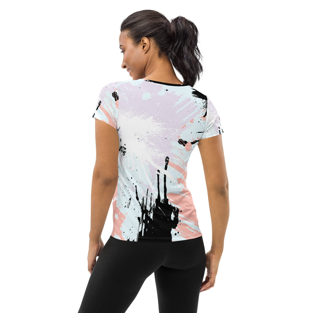 Womens Stretch Fit Athletic Sports T-shirt - Pink Black Abstract Print