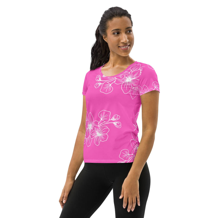 Womens Stretch Fit Athletic Sports T-shirt - Pink Floral 7022623