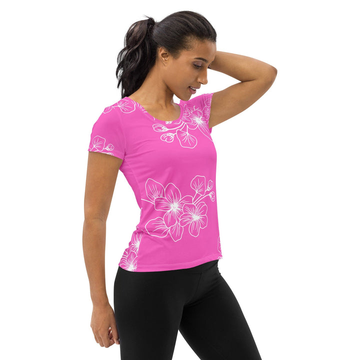 Womens Stretch Fit Athletic Sports T-shirt - Pink Floral 7022623