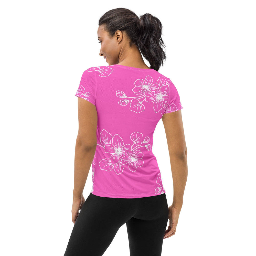 Womens Stretch Fit Athletic Sports T-shirt - Pink Floral 7022623