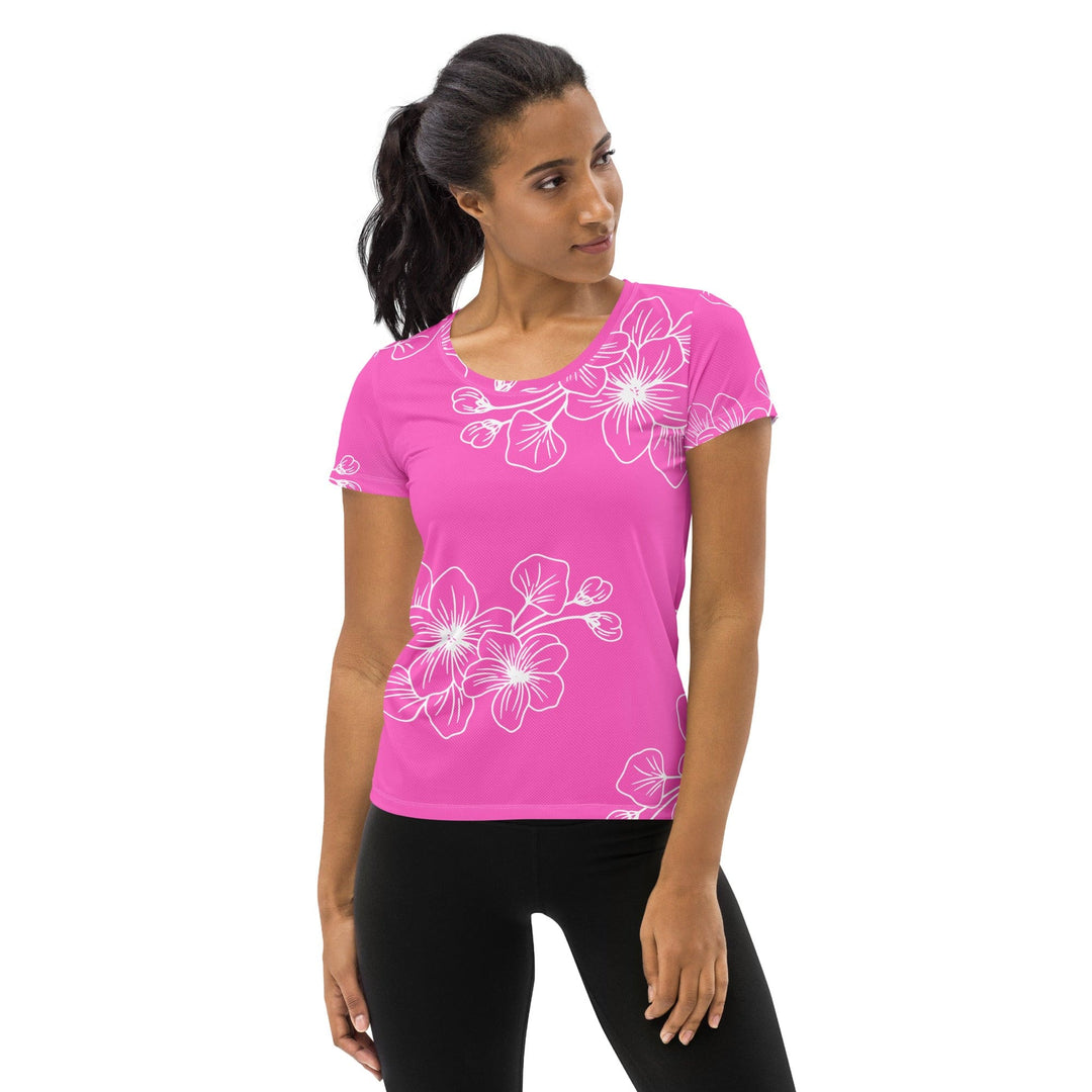 Womens Stretch Fit Athletic Sports T-shirt - Pink Floral 7022623
