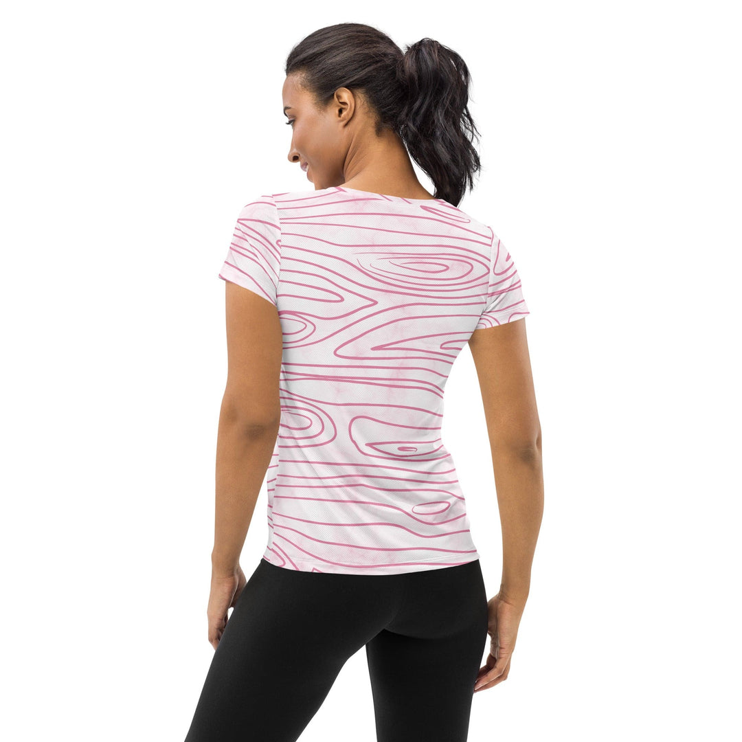 Womens Stretch Fit Athletic Sports T-shirt - Pink Line Art Sketch Print