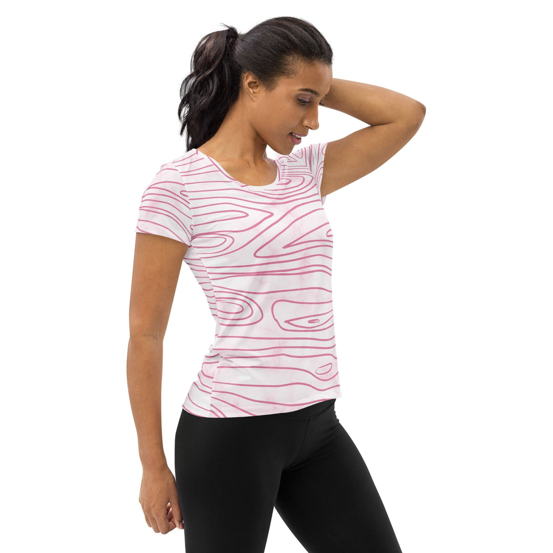 Womens Stretch Fit Athletic Sports T-shirt - Pink Line Art Sketch Print