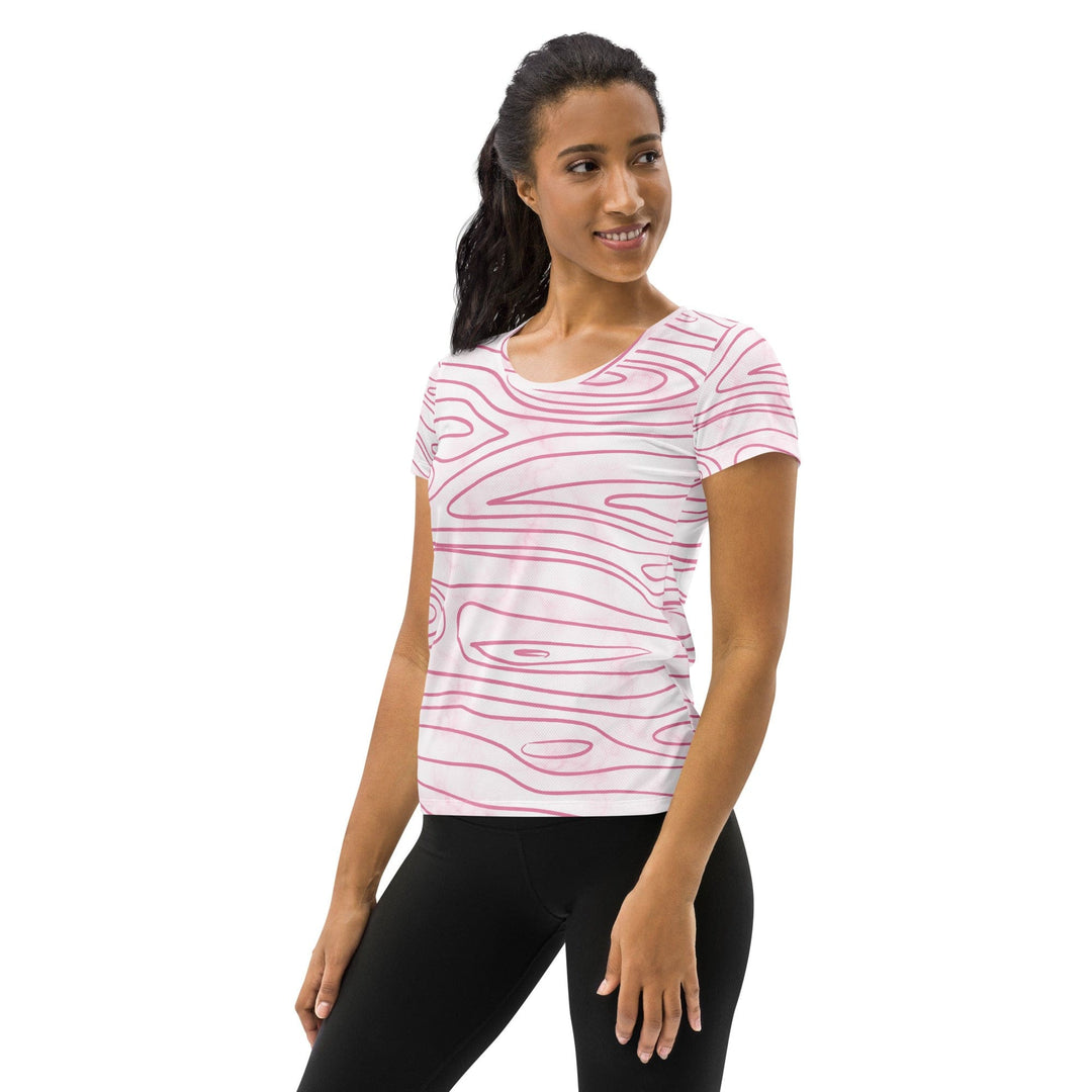 Womens Stretch Fit Athletic Sports T-shirt - Pink Line Art Sketch Print