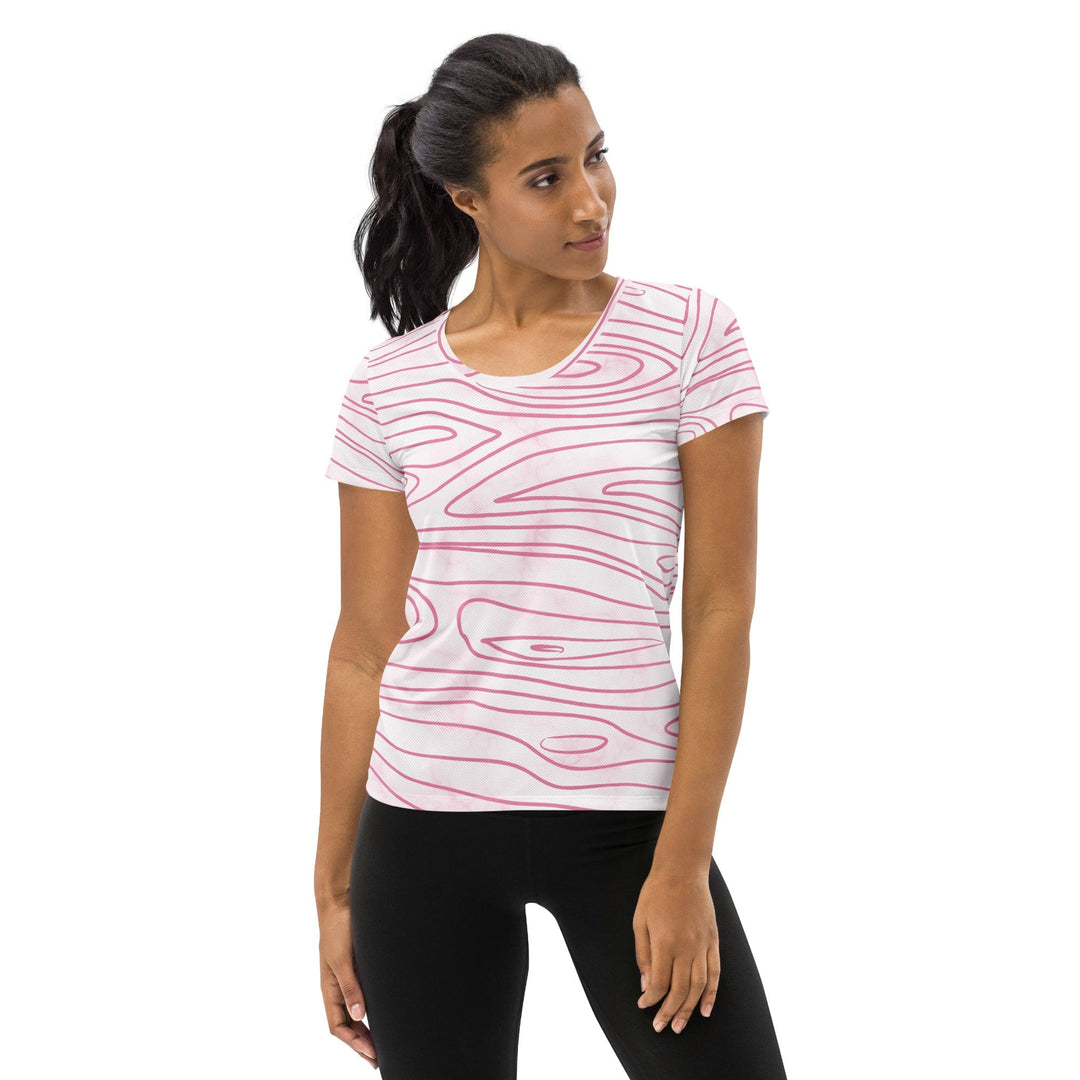 Womens Stretch Fit Athletic Sports T-shirt - Pink Line Art Sketch Print