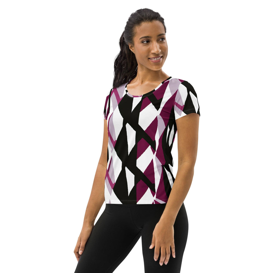 Womens Stretch Fit Athletic Sports T-shirt - Pink Mauve Pattern