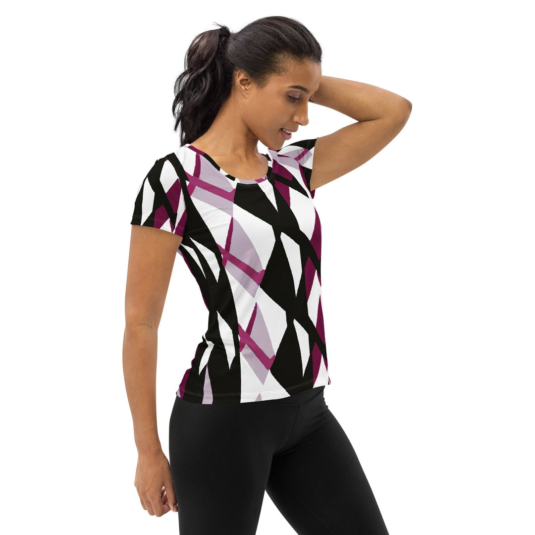 Womens Stretch Fit Athletic Sports T-shirt - Pink Mauve Pattern