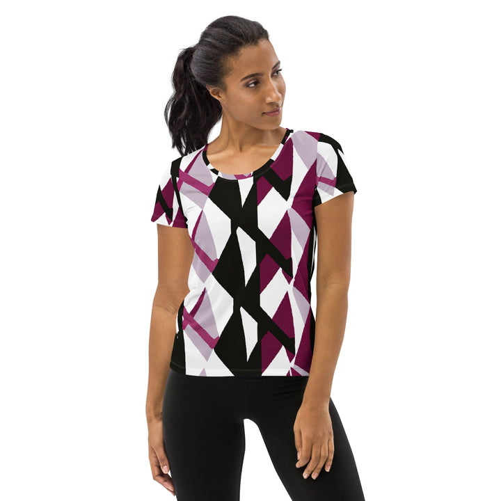 Womens Stretch Fit Athletic Sports T-shirt - Pink Mauve Pattern