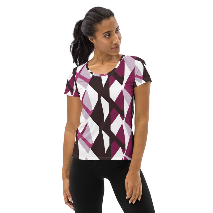 Womens Stretch Fit Athletic Sports T-shirt - Pink Mauve Pattern
