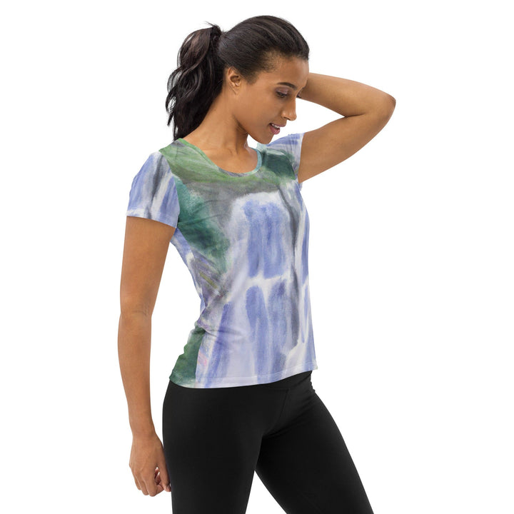 Womens Stretch Fit Athletic Sports T-shirt - Purple Watercolor