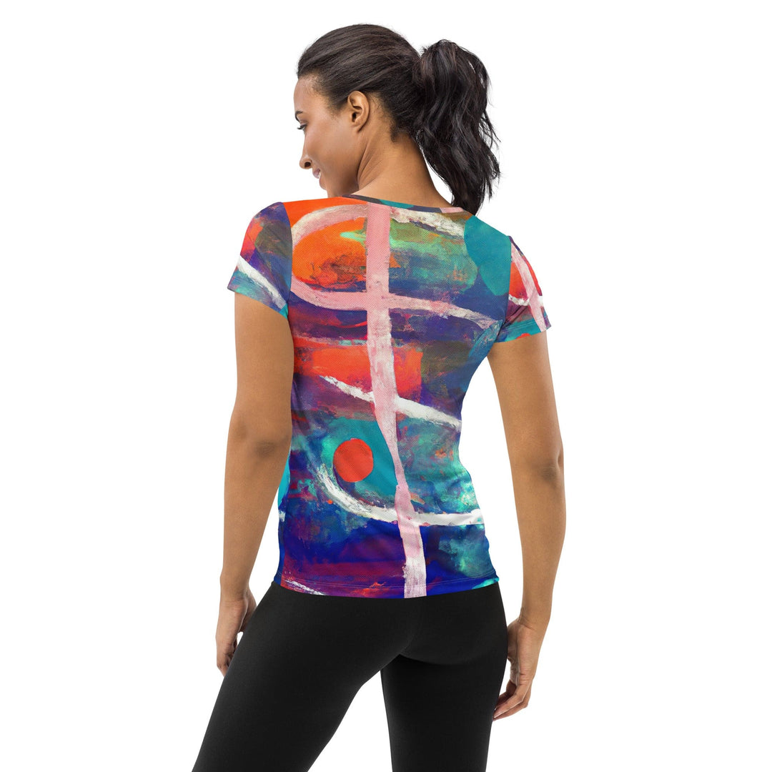 Womens Stretch Fit Athletic Sports T-shirt - Red Blue Multicolor