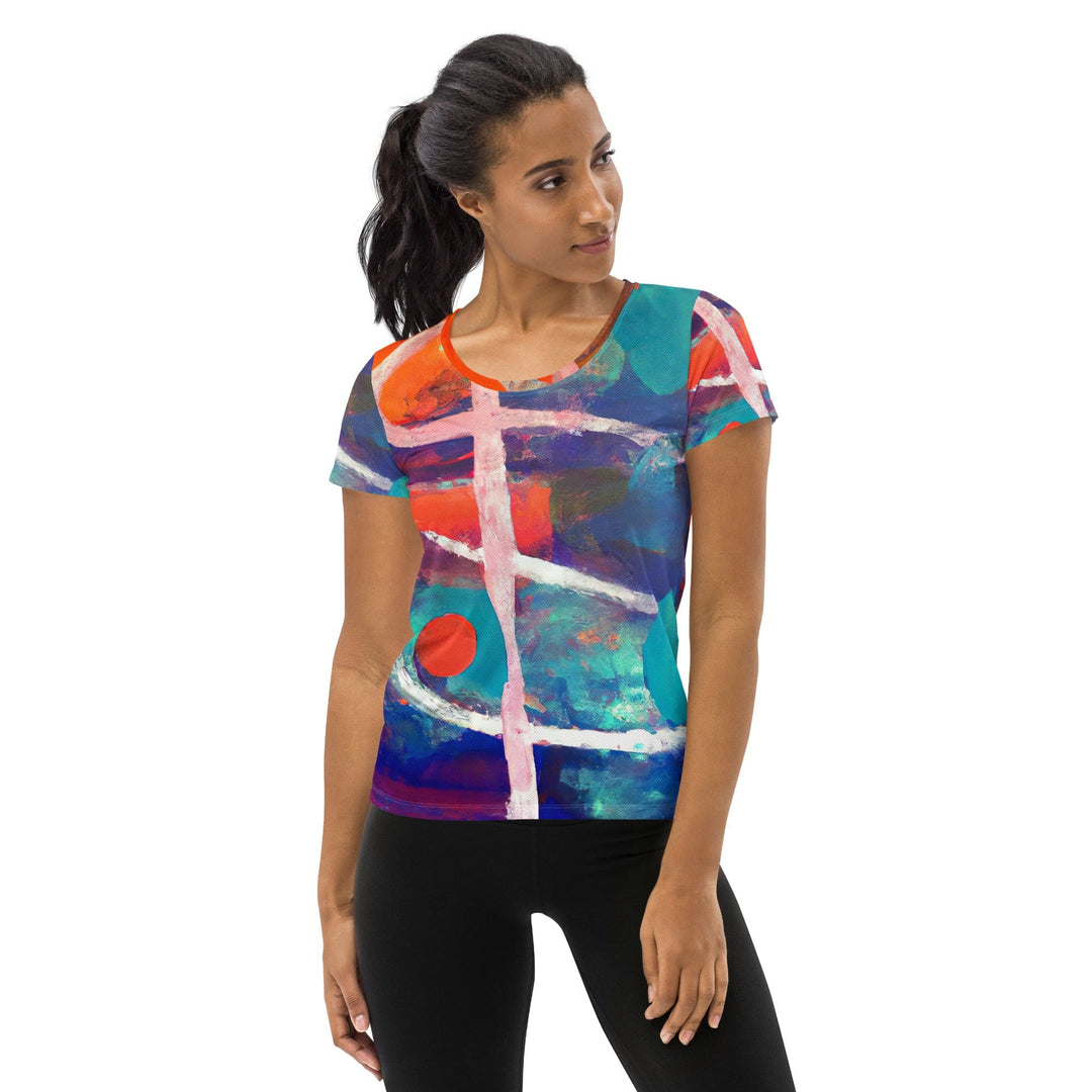 Womens Stretch Fit Athletic Sports T-shirt - Red Blue Multicolor