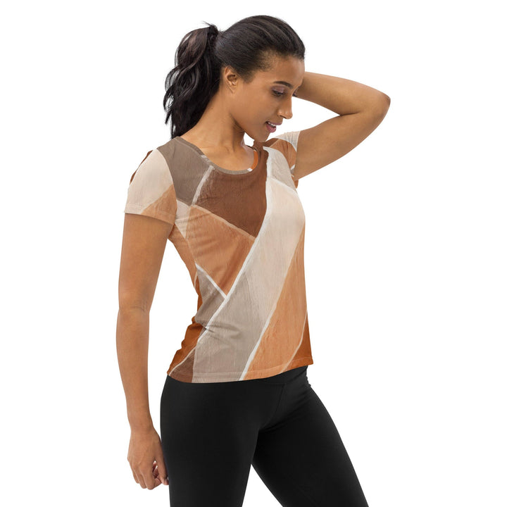 Womens Stretch Fit Athletic Sports T-shirt - Brown Rustic Watercolors