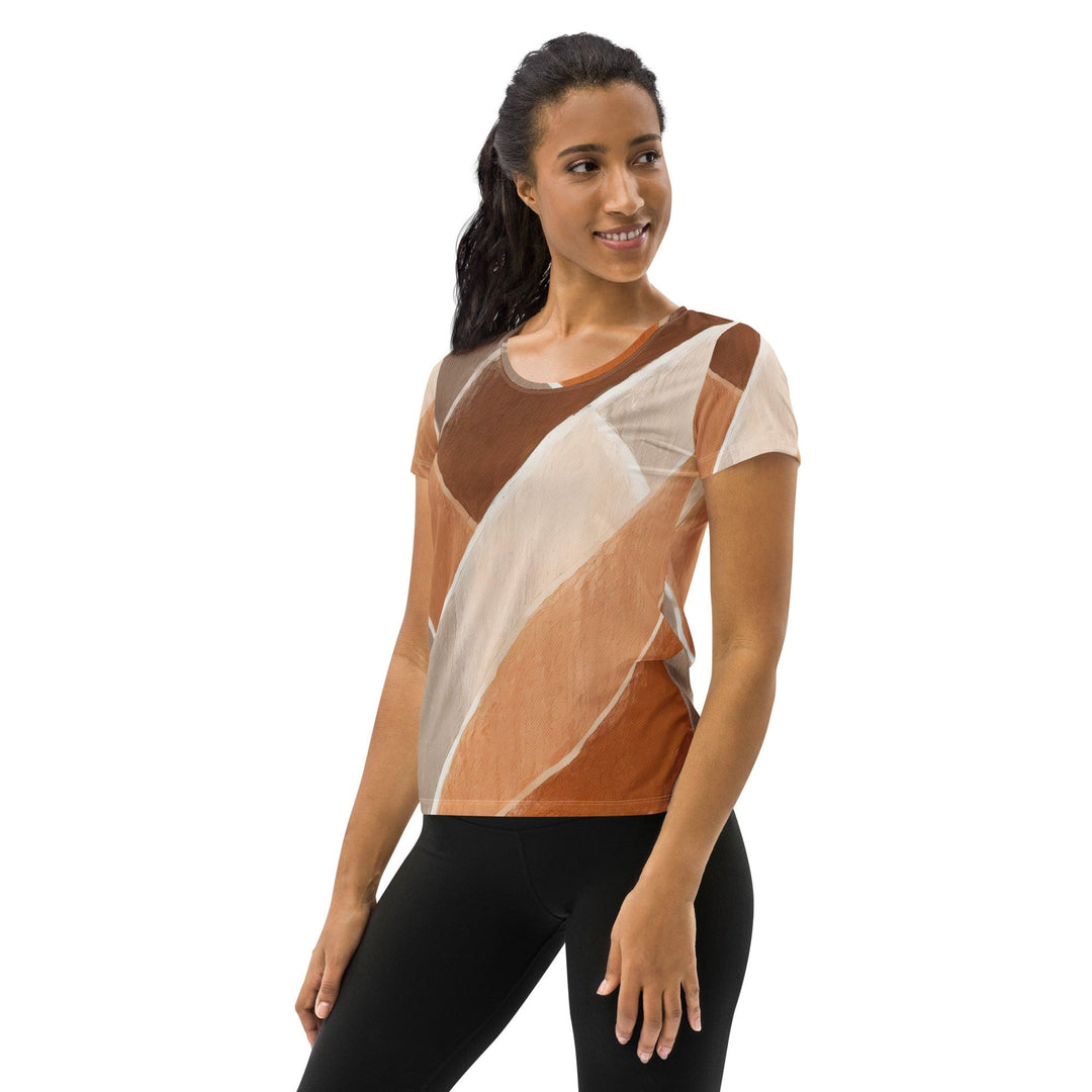 Womens Stretch Fit Athletic Sports T-shirt - Brown Rustic Watercolors