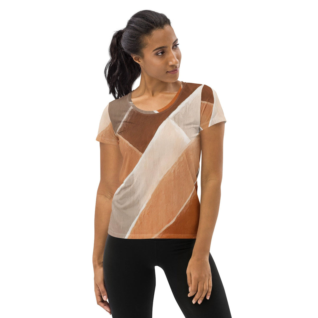 Womens Stretch Fit Athletic Sports T-shirt - Brown Rustic Watercolors