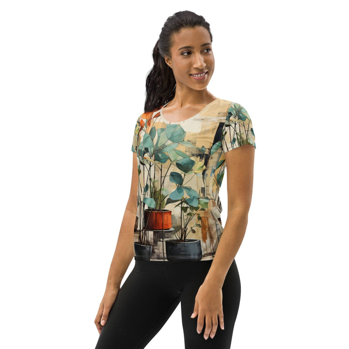 Womens Stretch Fit Athletic Sports T-shirt - Rustic Botanical Plants