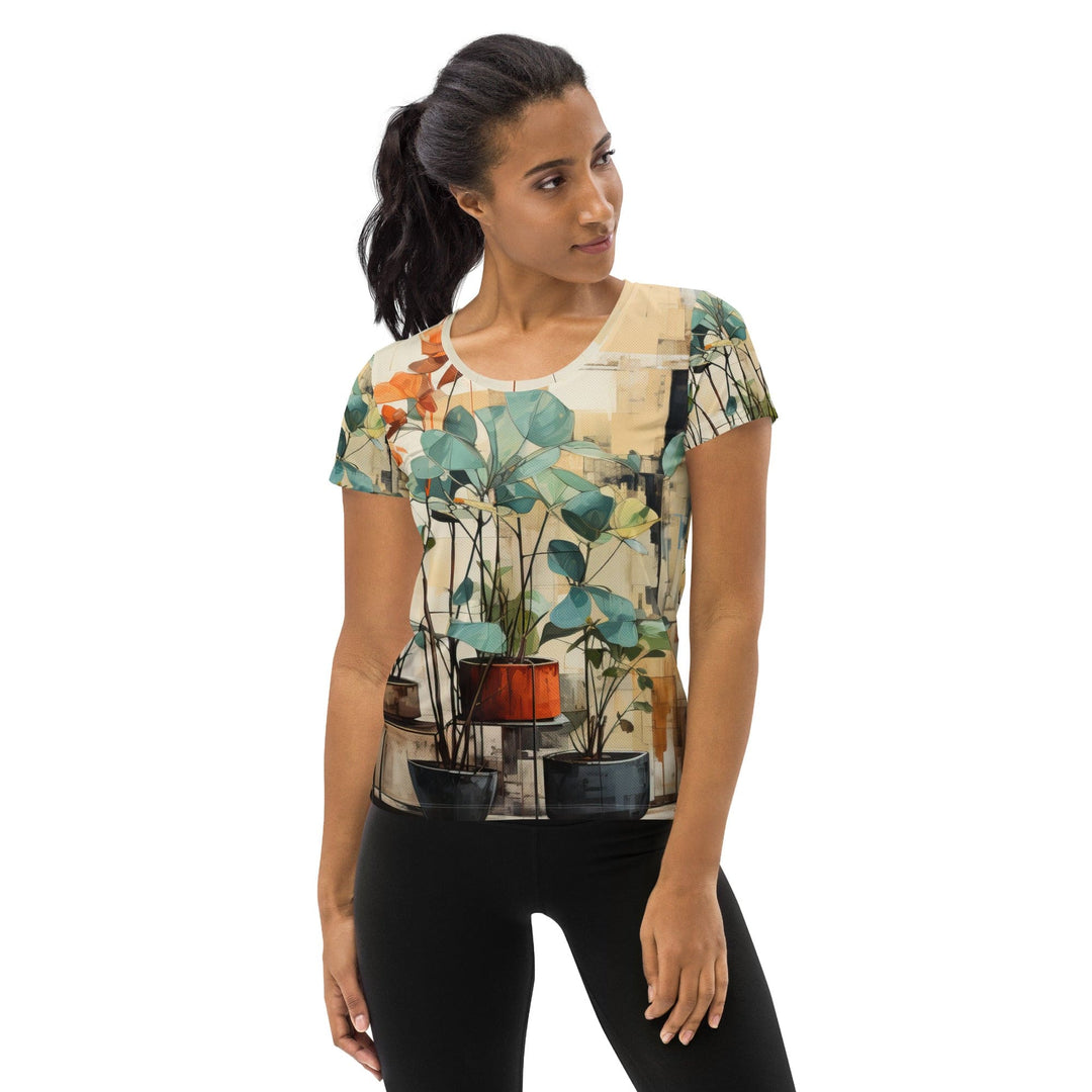 Womens Stretch Fit Athletic Sports T-shirt - Rustic Botanical Plants
