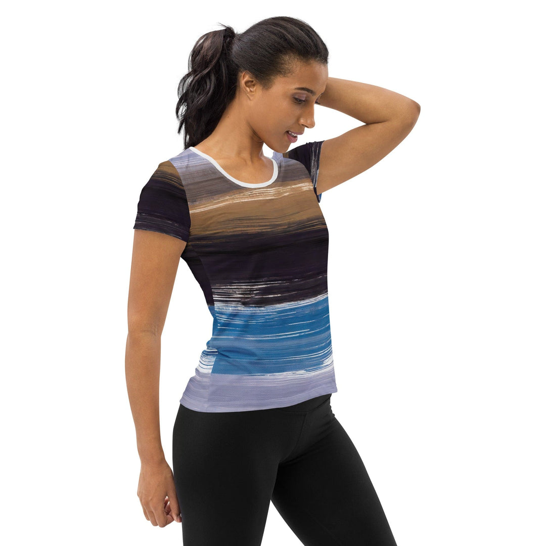 Womens Stretch Fit Athletic Sports T-shirt - Rustic Purple Brown Design