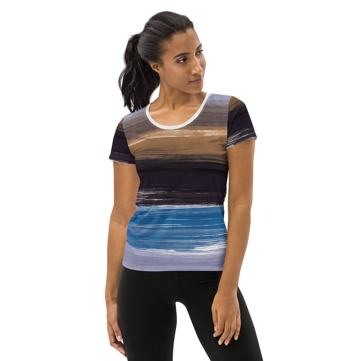 Womens Stretch Fit Athletic Sports T-shirt - Rustic Purple Brown Design